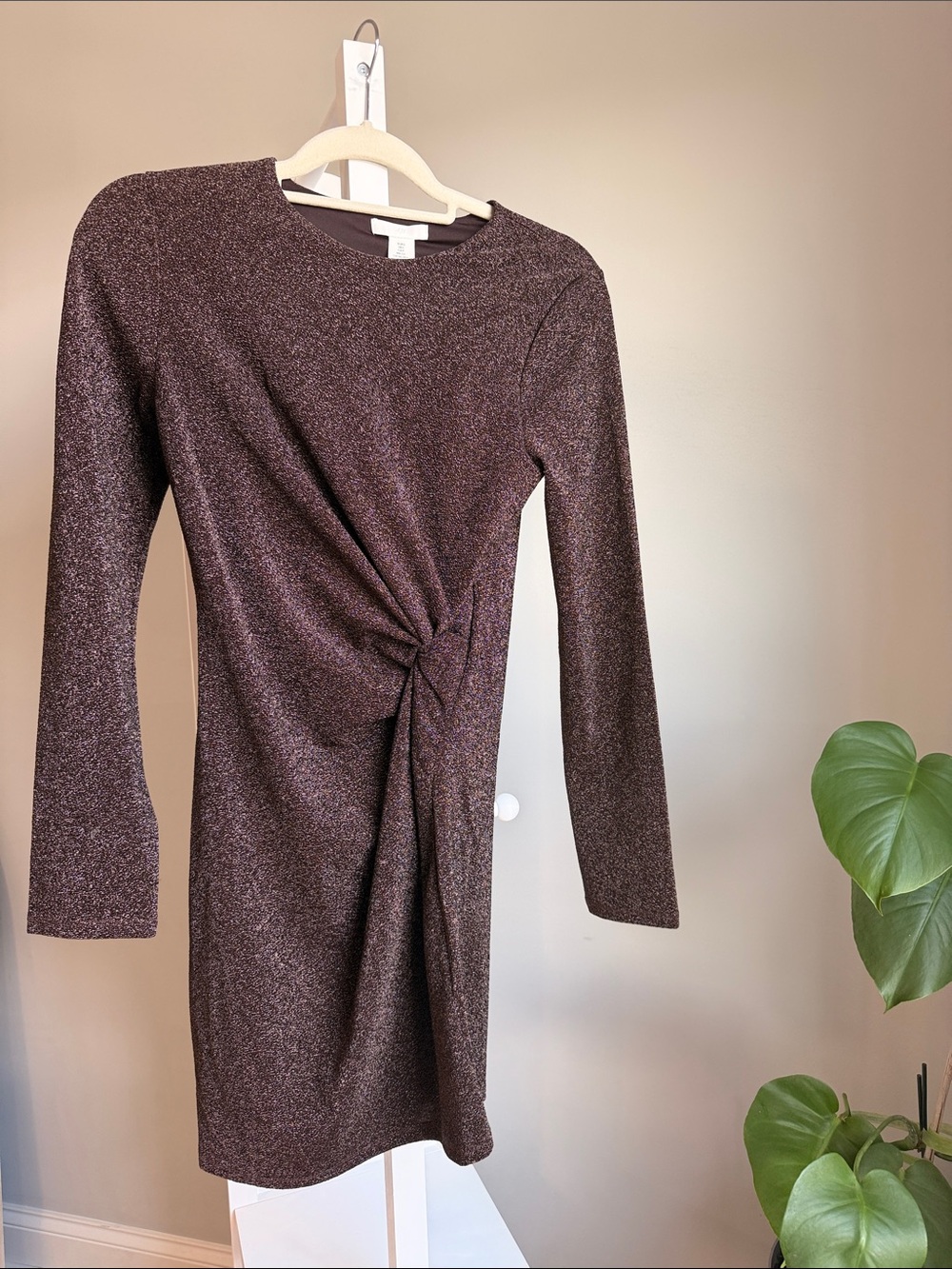 H&M Metallic Brown Twist-Detail Mini Dress